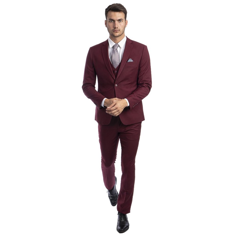 Men's Skinny-Fit 3pc Burgundy Suit by Sean Alexander